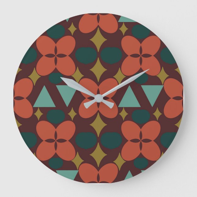 Mid Century Modern Flower Diamond Red Large Clock (Front)