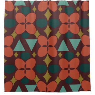Mid Century Modern Flower Diamond Red Pattern Shower Curtain