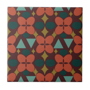 Mid Century Modern Flower Diamond Red Tile