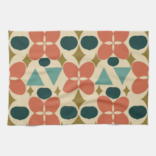 Mid Century Modern Flower Diamond Yellow Tea Towel