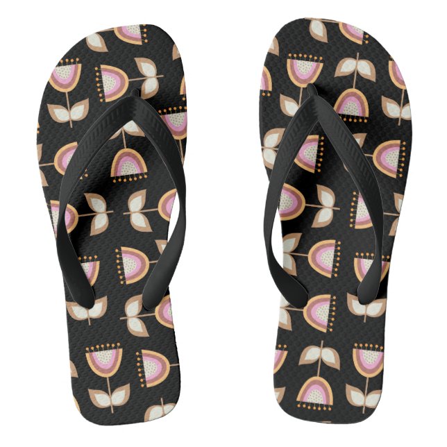 Mid Century Modern Flower Garden Pattern Flip Flops (Footbed)