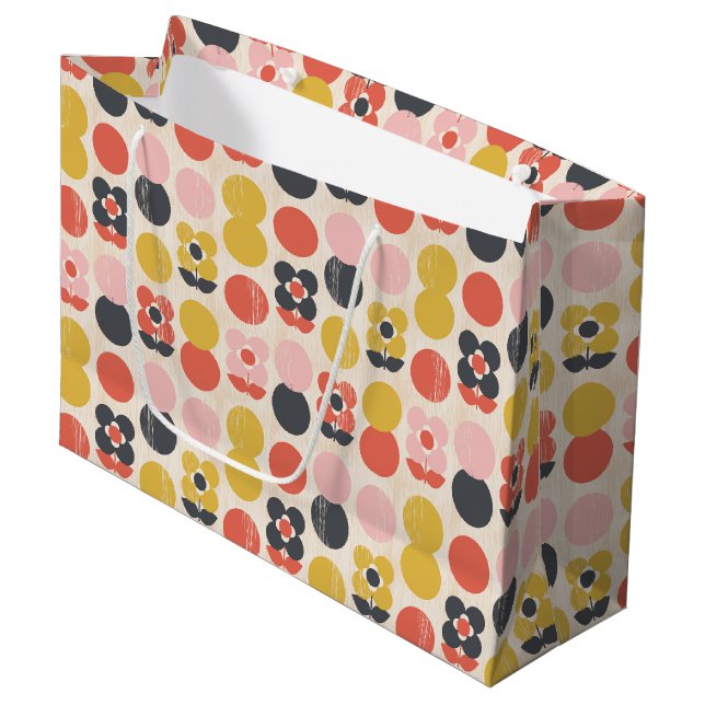 Mid-Century Modern Flower Pattern Large Gift Bag (Front Angled)