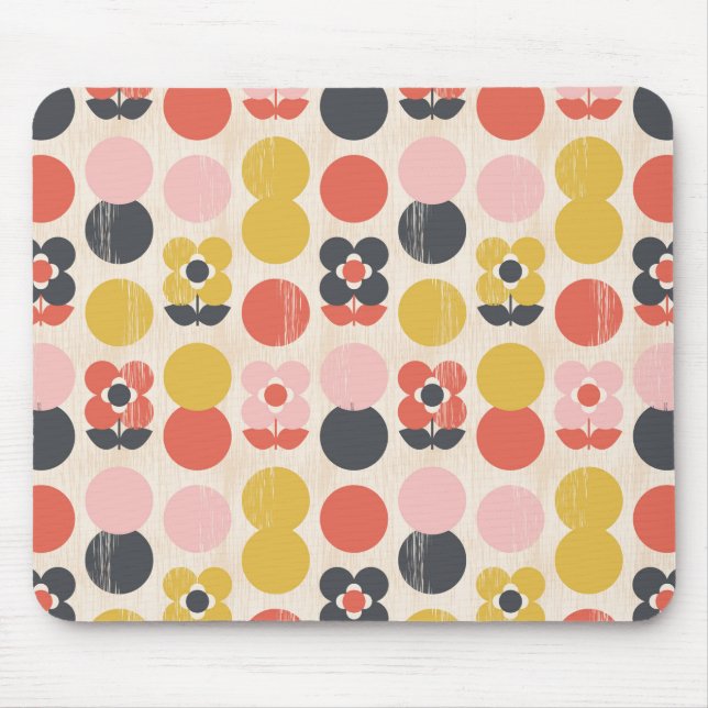Mid-Century Modern Flower Pattern Mouse Mat (Front)