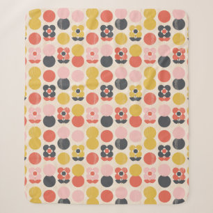 Mid-Century Modern Flower Pattern Sherpa Blanket