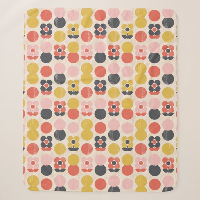 Mid-Century Modern Flower Pattern Sherpa Blanket (Front)