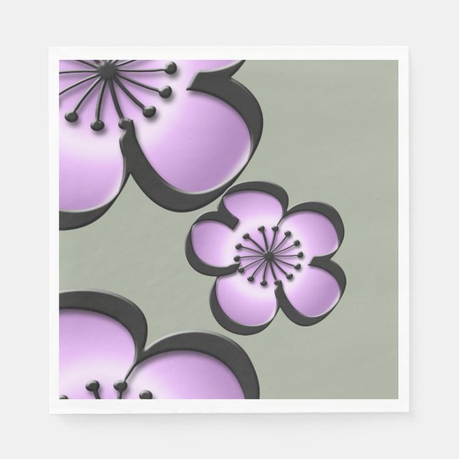 Mid-Century Modern Flower - Purple, Black, Grey Napkin (Front)