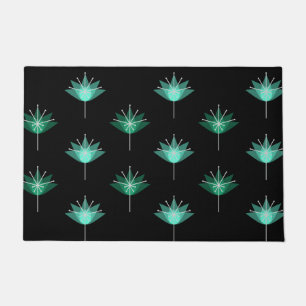 Mid Century Modern Flowers Black Turquoise Doormat