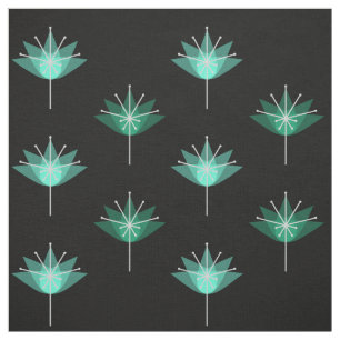 Mid Century Modern Flowers Black Turquoise Fabric