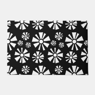 Mid Century Modern Flowers Black White Doormat