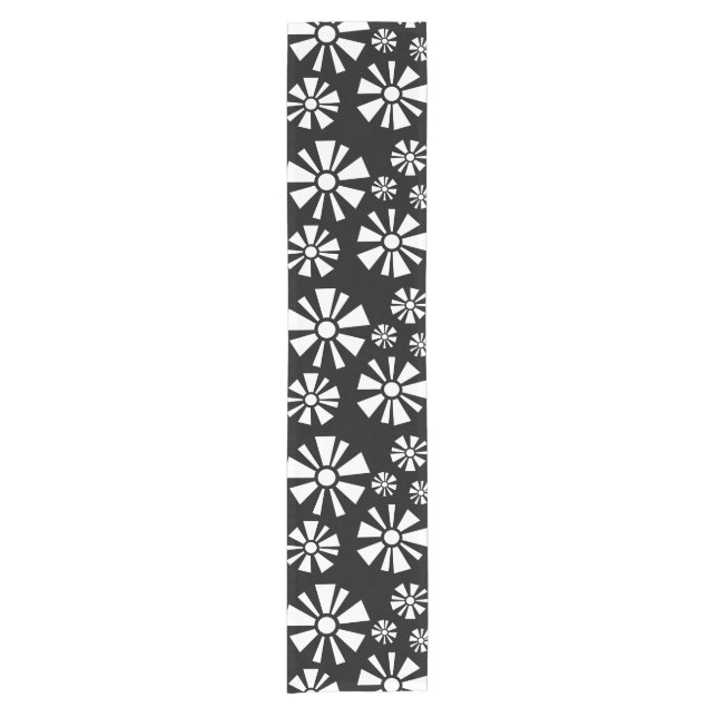 Mid Century Modern Flowers Black White Short Table Runner (Front)