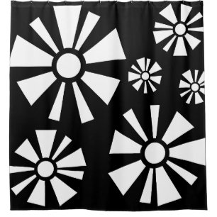 Mid Century Modern Flowers Black White Shower Curtain