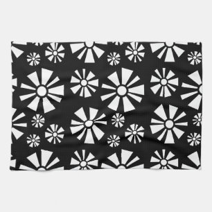 Mid Century Modern Flowers Black White Tea Towel