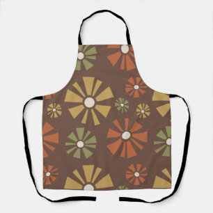 Mid Century Modern Flowers Earth Tones Apron