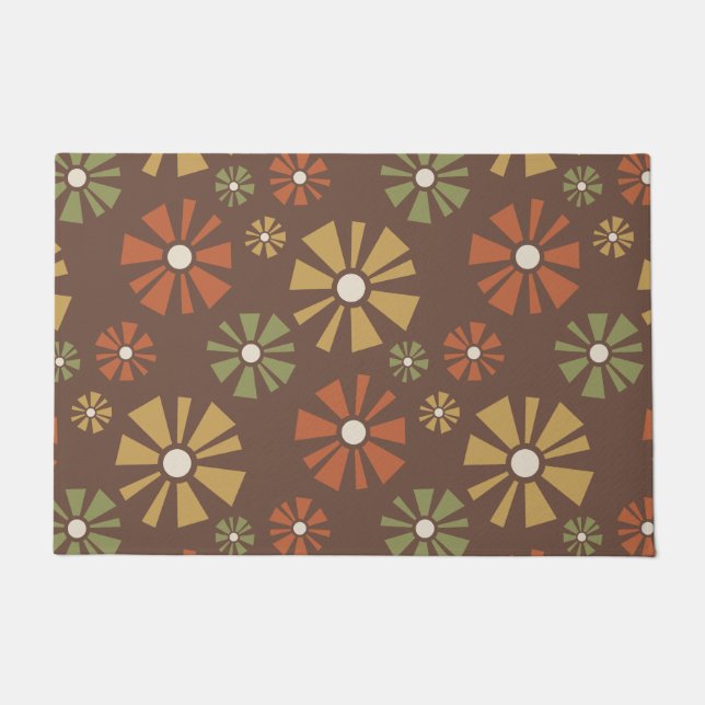 Mid Century Modern Flowers Earth Tones Doormat (Front)