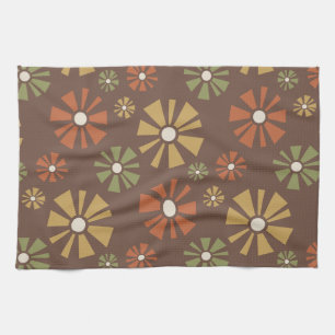 Mid Century Modern Flowers Earth Tones Tea Towel