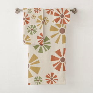 Mid Century Modern Flowers Multicolored Bath Towel Set