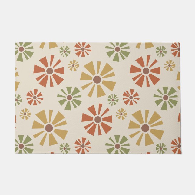 Mid Century Modern Flowers Multicolored Doormat (Front)