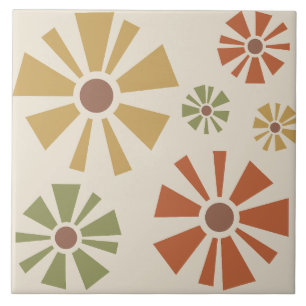 Mid Century Modern Flowers Multicolored Tile