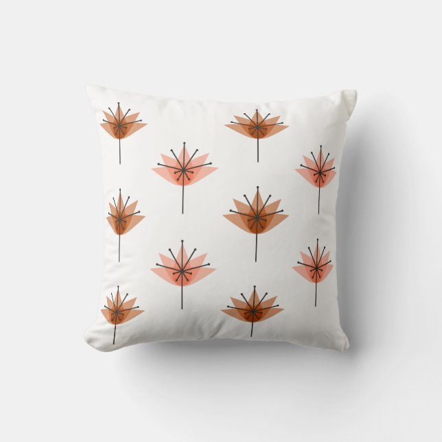 Mid Century Modern Flowers Orange Cushion (Front)