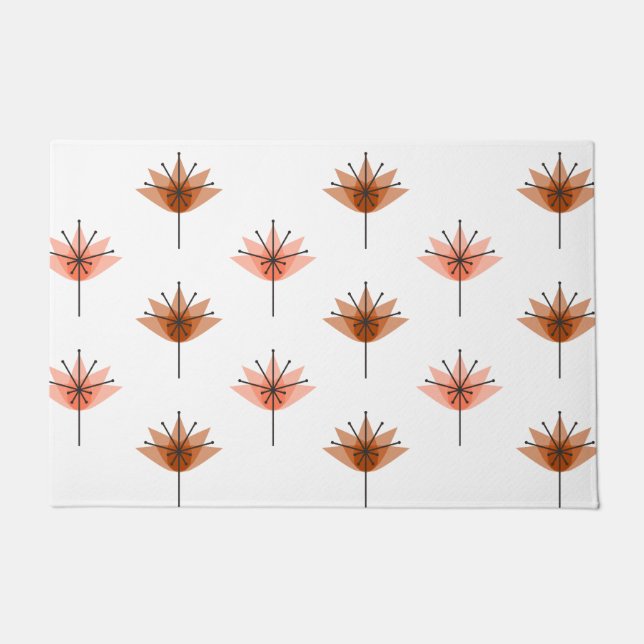 Mid Century Modern Flowers Orange Doormat (Front)