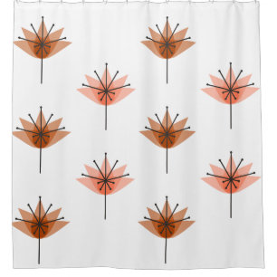 Mid Century Modern Flowers Orange Shower Curtain