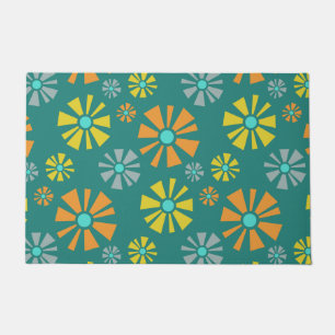 Mid Century Modern Flowers Teal Doormat