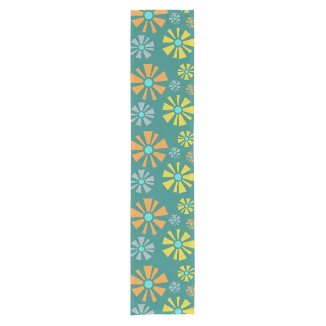 Mid Century Modern Flowers Teal Short Table Runner (Front)