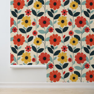 Mid Century Modern Flowers  Wallpaper