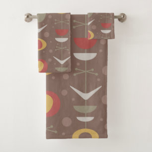 Mid Century Modern Garden Brown Bath Towel Set