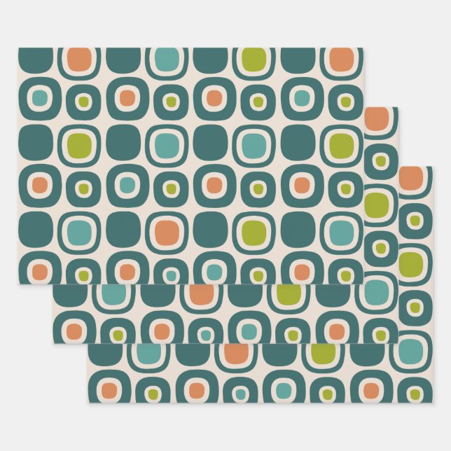 Mid Century Modern Garden Path Pattern Wrapping Paper Sheet (Set)