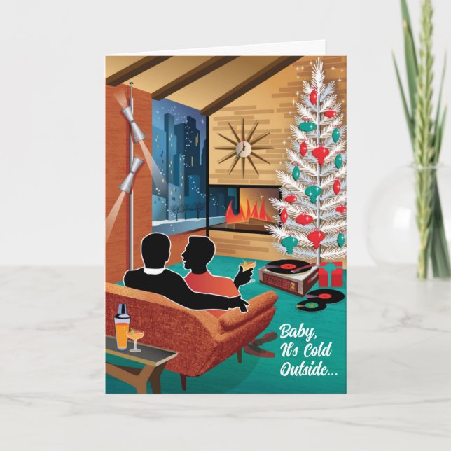 Mid-Century Modern Gay Couple -  Men Holiday Card (Front)