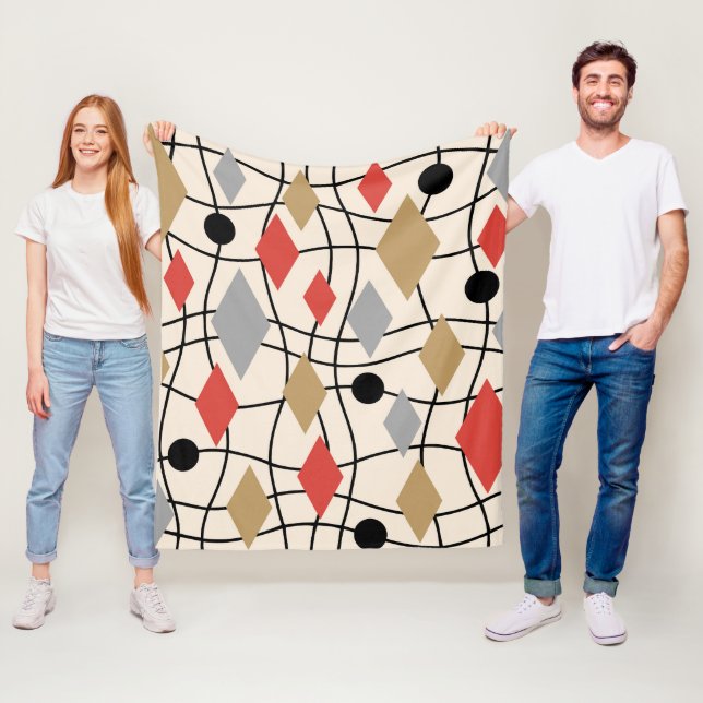 Mid Century Modern Geometric Abstract Fleece Blanket (In Situ)