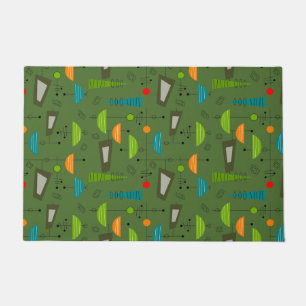 Mid-Century Modern Geometric Abstract Green Doormat