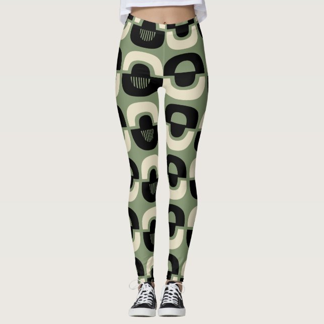 Mid Century Modern Geometric Abstract Pattern Leggings (Front)