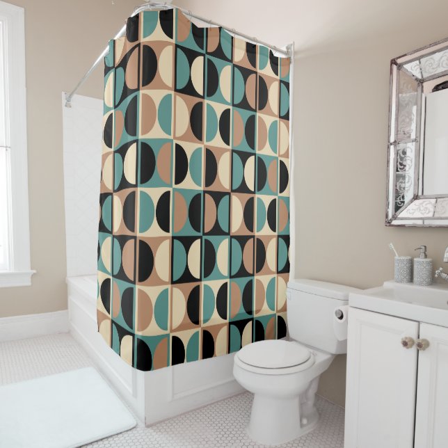 Mid Century Modern Geometric Abstract Pattern Shower Curtain (In Situ)