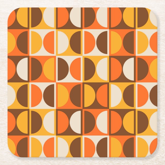 Mid Century Modern Geometric Abstract Pattern Square Paper Coaster (Front)