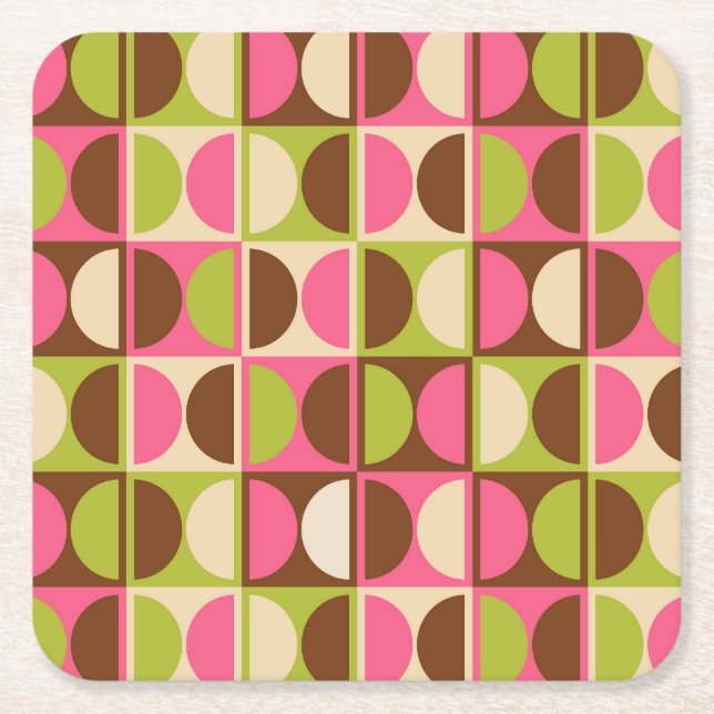 Mid Century Modern Geometric Abstract Pattern Square Paper Coaster (Front)