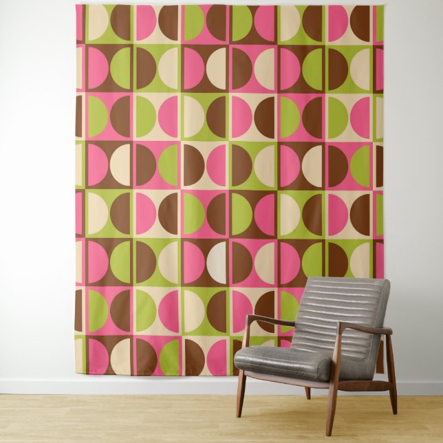 Mid Century Modern Geometric Abstract Pattern Tapestry (In Situ)