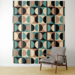 Mid Century Modern Geometric Abstract Pattern Tapestry<br><div class="desc">Retro Mid Century Geometric Half Square and Circle Pattern Black Beige and Turquoise.</div>