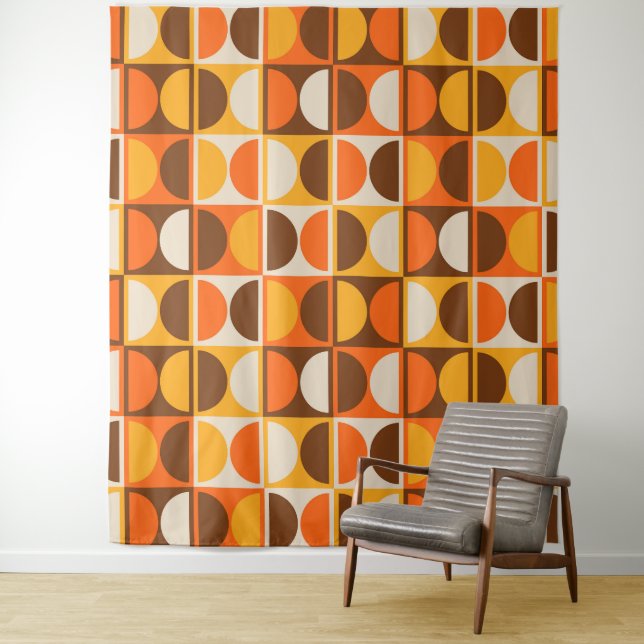 Mid Century Modern Geometric Abstract Pattern Tapestry (In Situ)