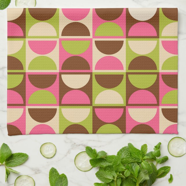 Mid Century Modern Geometric Abstract Pattern Tea Towel (Folded)
