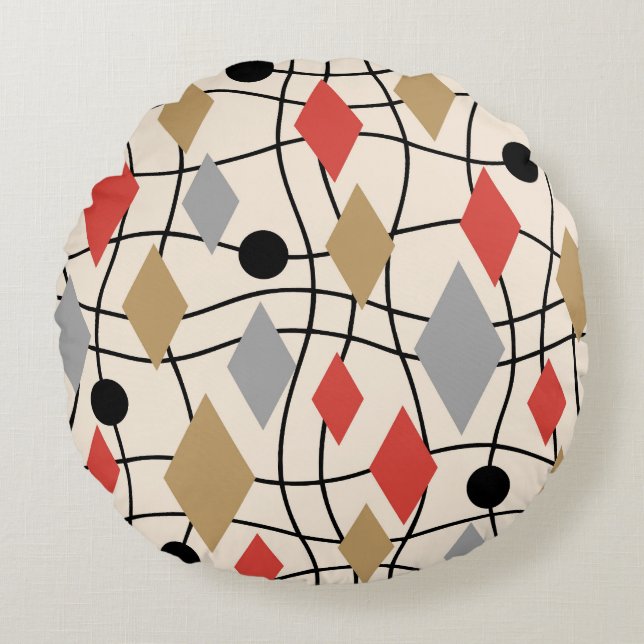 Mid Century Modern Geometric Abstract Round Cushion (Front)