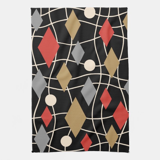 Mid Century Modern Geometric Abstract Tea Towel (Vertical)