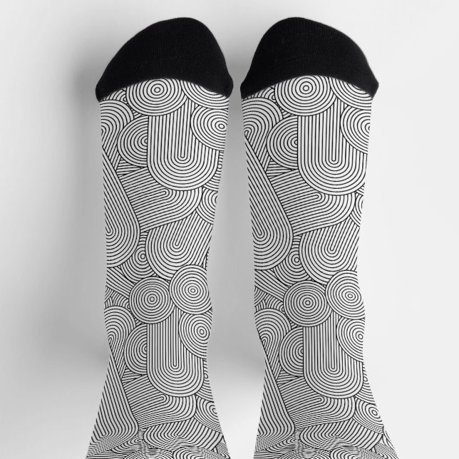Mid Century Modern Geometric Arch Black White Socks (Top)