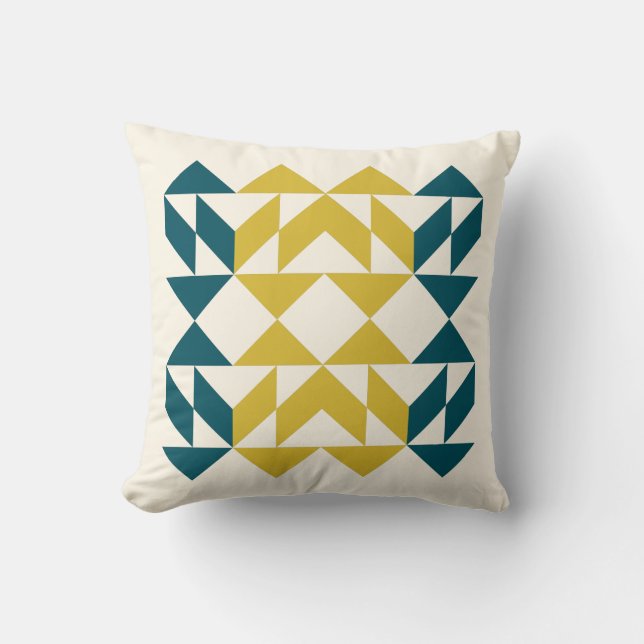 Mid Century Modern Geometric Art Design Teal Cushion (Front)