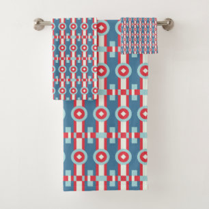 Mid-Century Modern Geometric Art Pattern Print Bath Towel Set