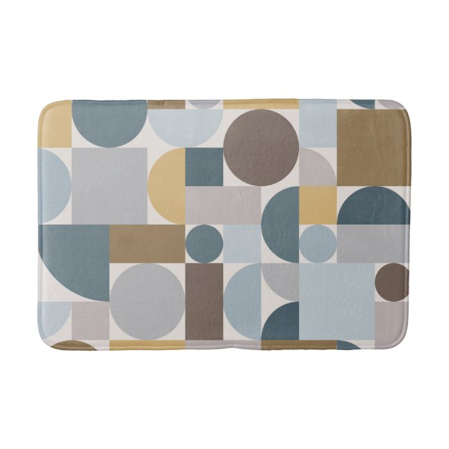 Mid Century Modern Geometric Blue Gold Bath Mat (Front)