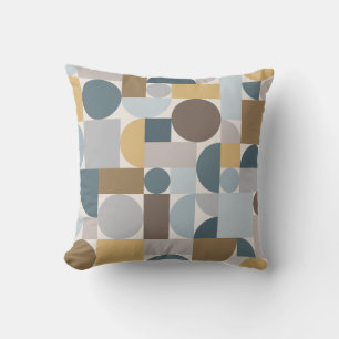 Mid Century Modern Geometric Blue Gold Cushion