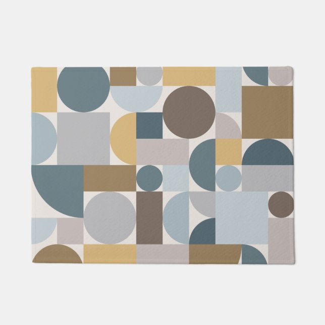 Mid Century Modern Geometric Blue Gold Doormat (Front)