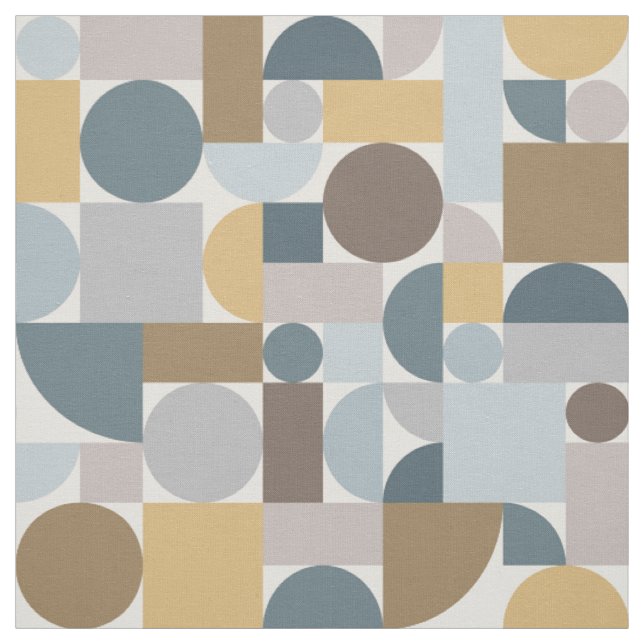 Mid Century Modern Geometric Blue Gold Fabric (Swatch)